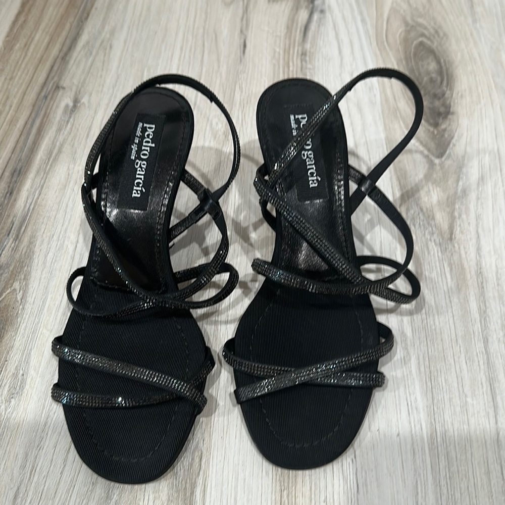 Pedro Garcia XIU Strappy Slingback Pave Crystals Meteorite Satin US 5.5 EU 35